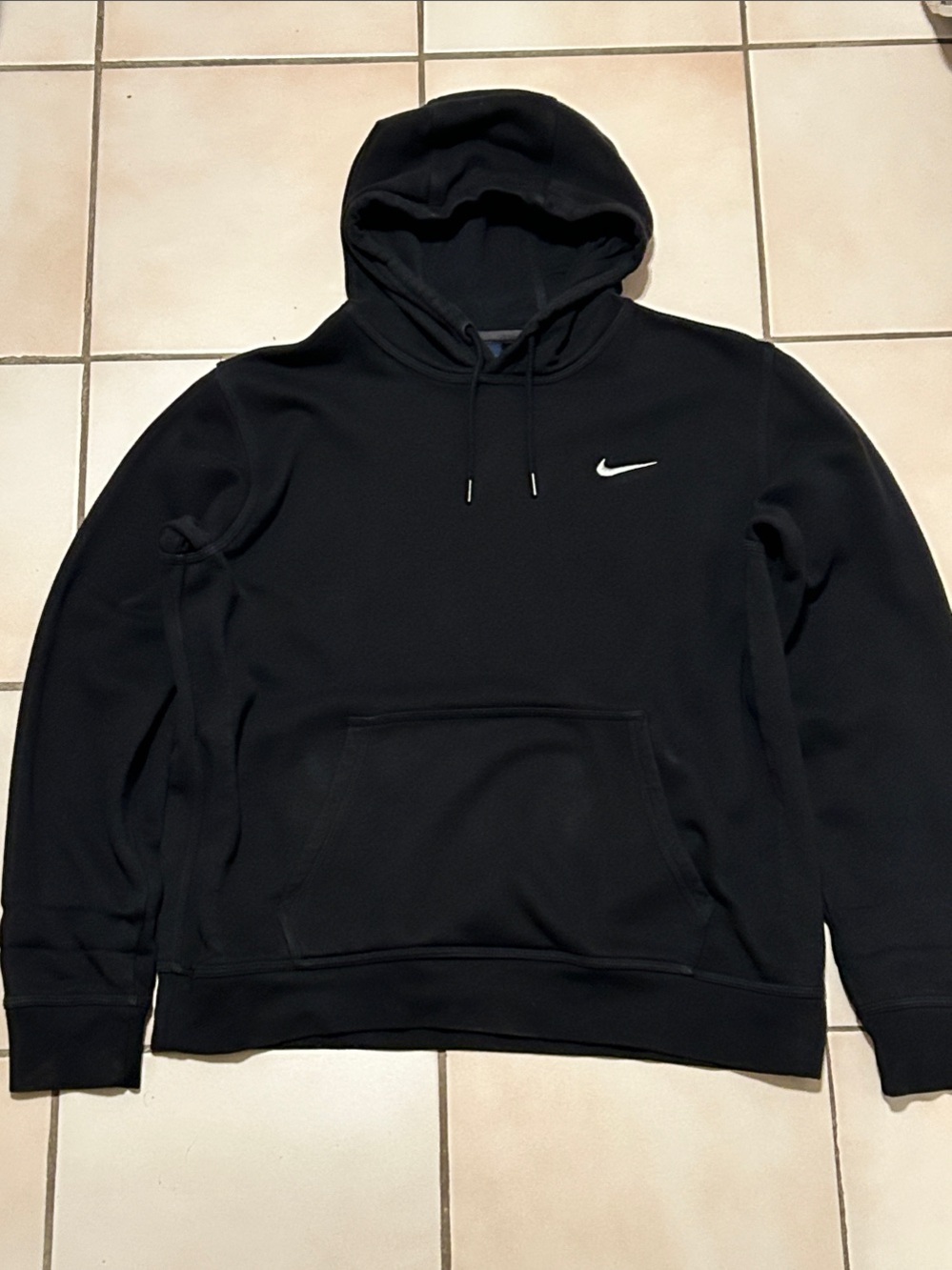 Nike Black Pullover Hoodie Men’s Large Swoosh Logo Fleece Lined